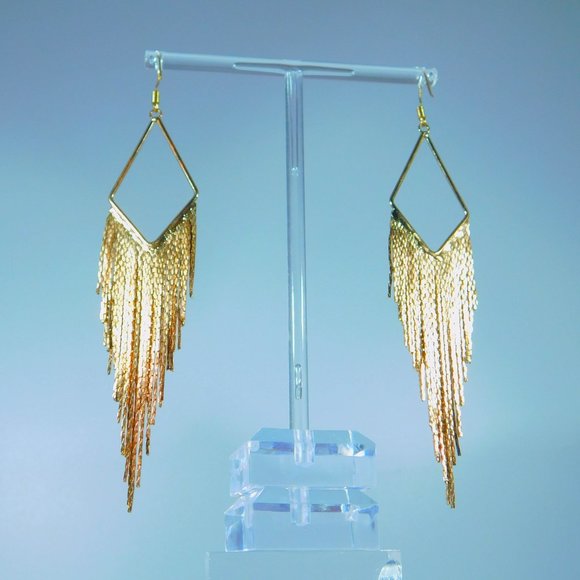 Gold Dangling Chain Tassel Dangle Earrings NEW! - Picture 2 of 4